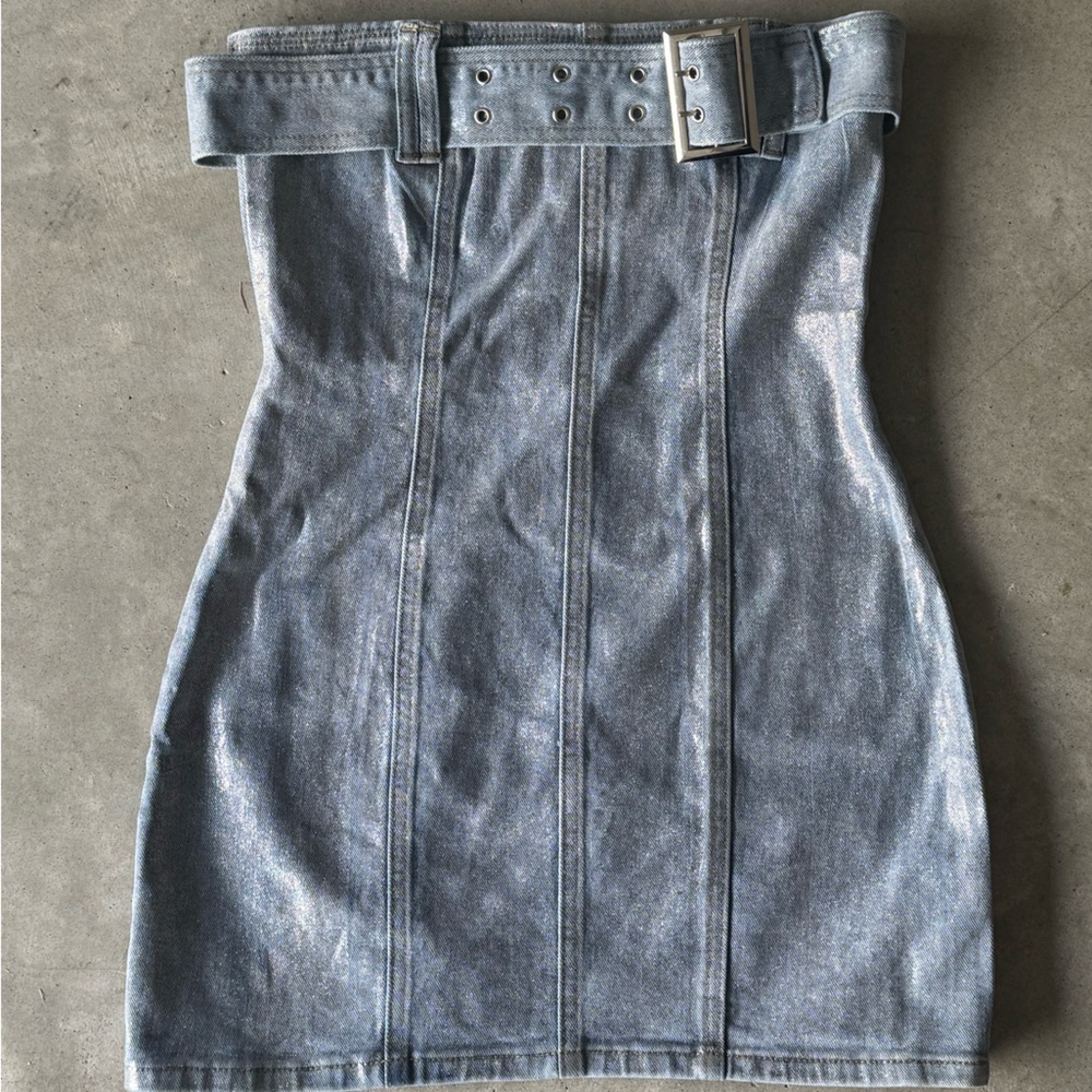Fashion Nova Foiled Denim Mini Dress